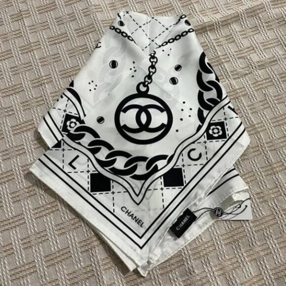 Chanel White Monogram Silk Scarf - Picture 1 of 4